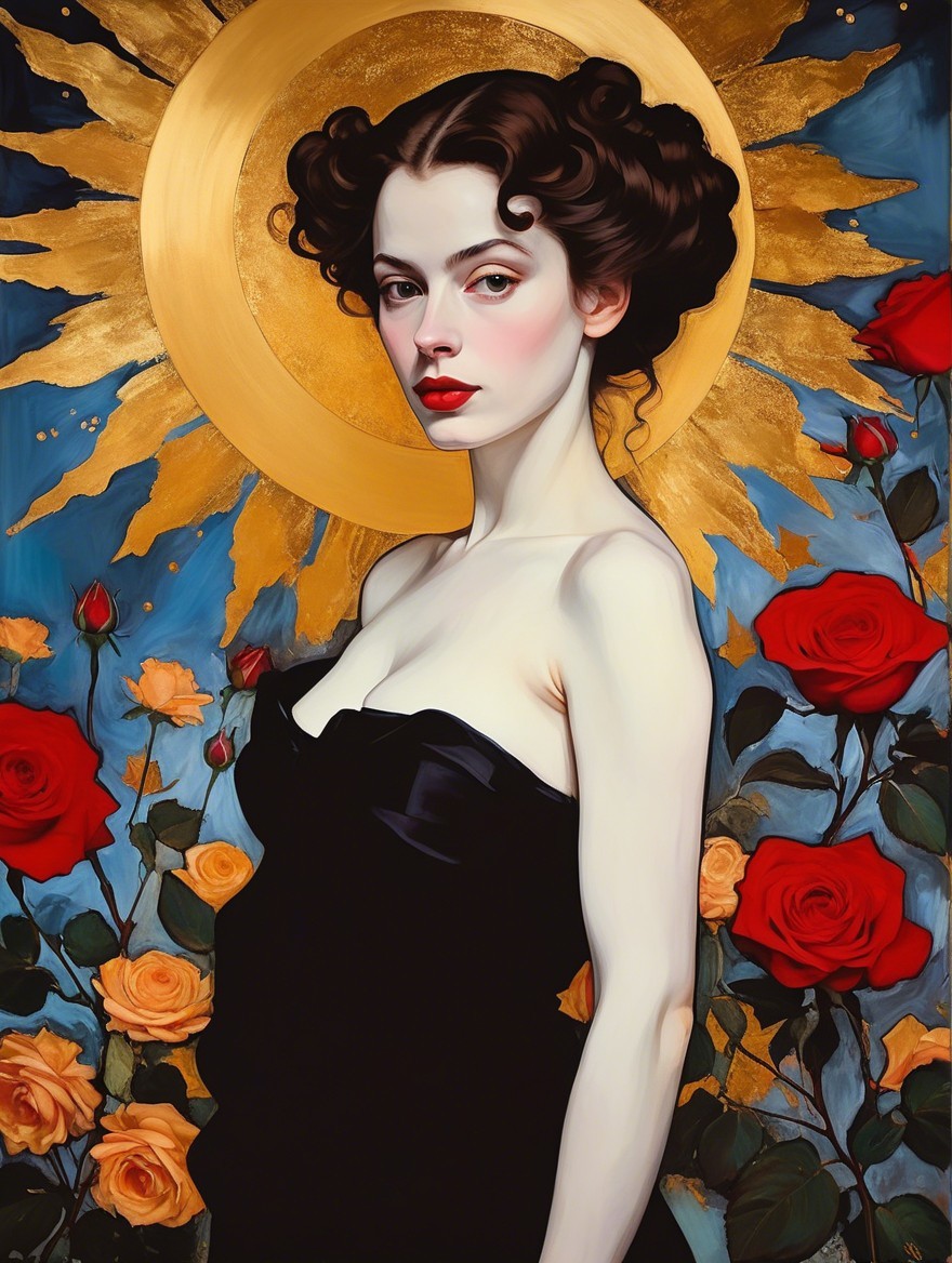 Portrait of a woman with vintage curls and roses