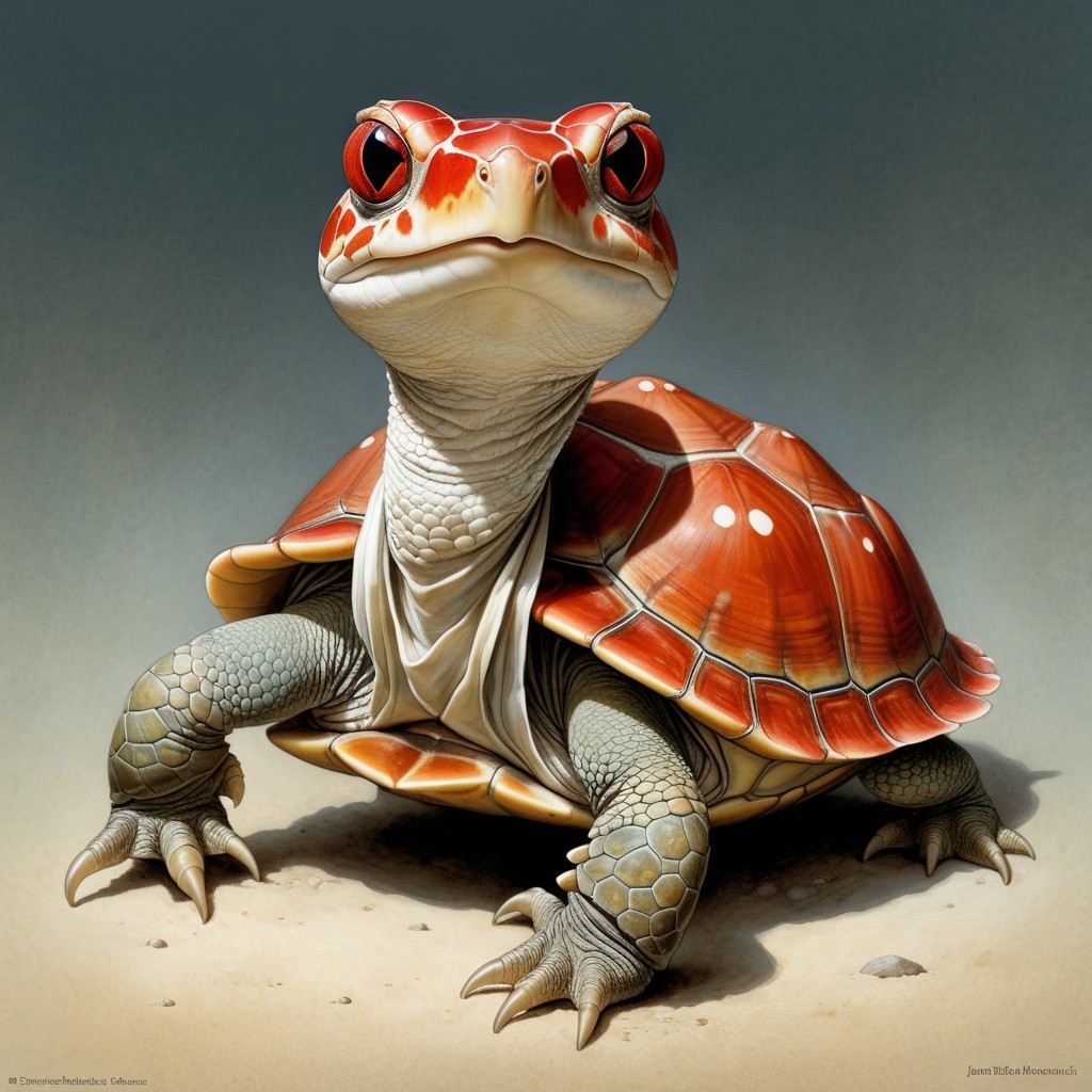 Whimsical Turtle with Colorful Shell in Sandy Setting