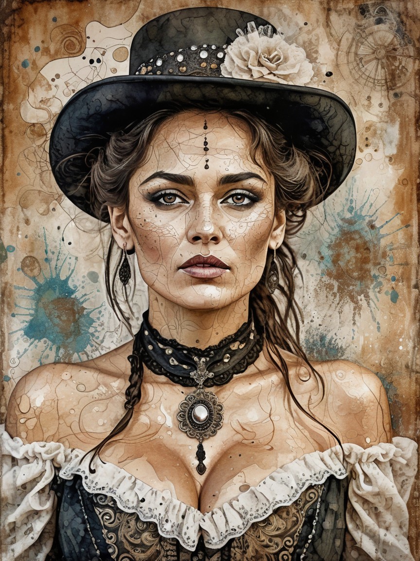 Vintage Woman in Lace Outfit with Bold Accessories