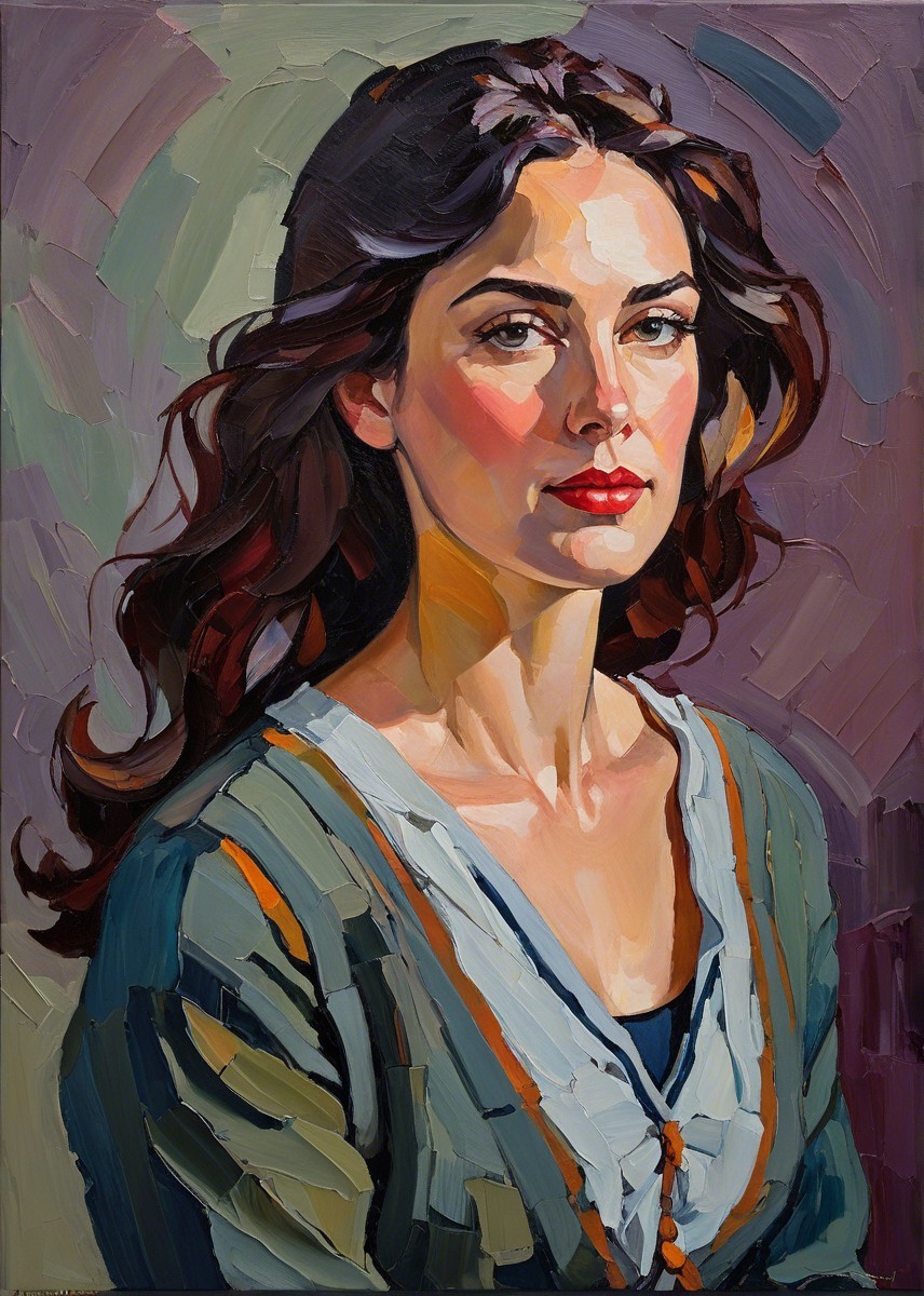 Portrait of a Young Woman with Wavy Hair and Calm Expression