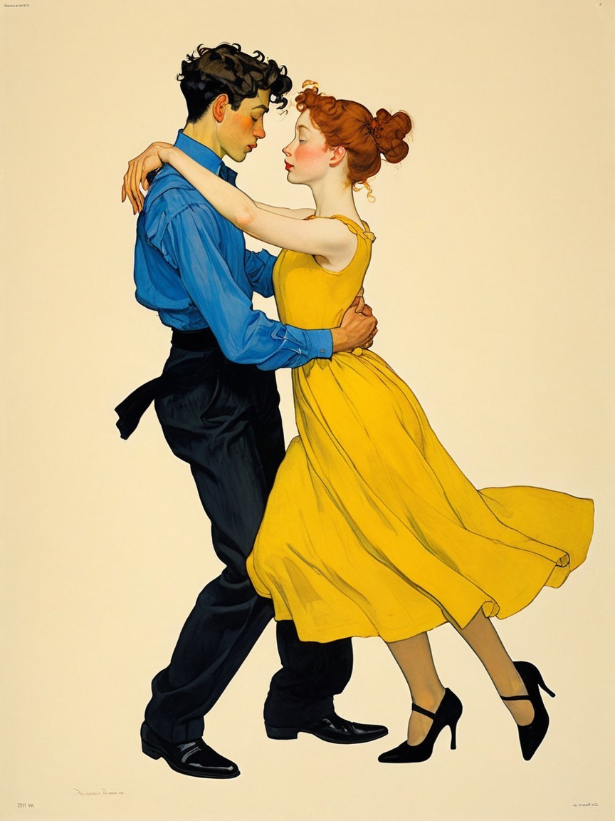 Couple Dancing in Colorful Romantic Illustration