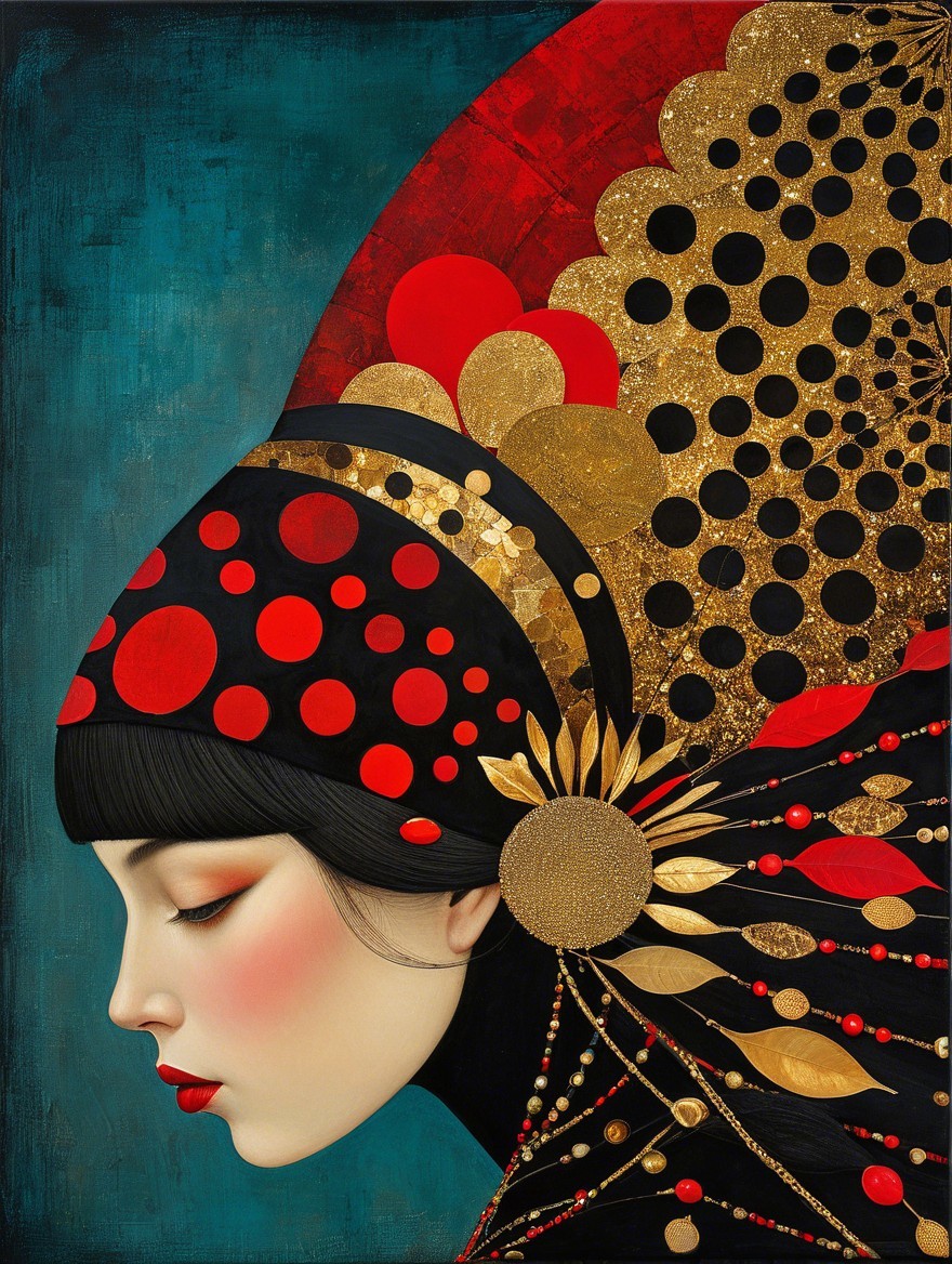 Profile of a Woman with Elaborate Headdress Design
