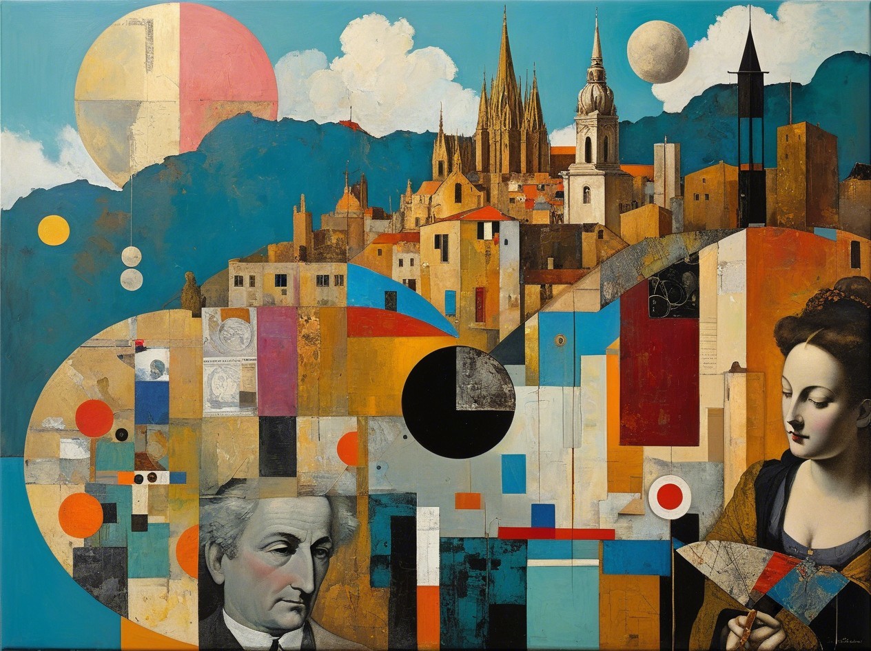 Colorful Cubist Oil Painting of a Fantastical City
