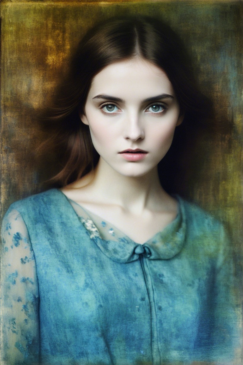 Portrait of a Young Woman with Blue Eyes and Brown Hair