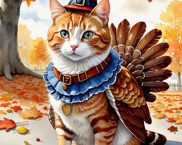 Whimsical Orange Tabby Cat in Autumn Setting
