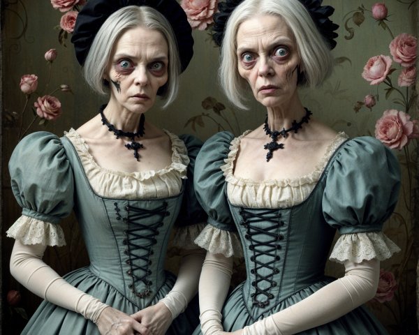 Eerie Ghostly Figures in Vintage Elegant Dresses
