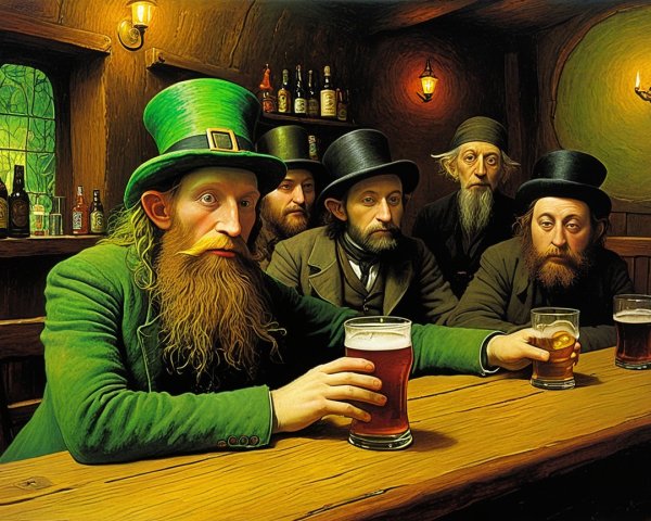 Irish Men in Traditional Attire at Cozy Pub Gathering