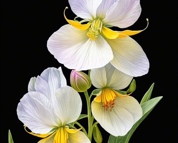 Wild Pansies on Black Background with Delicate Features