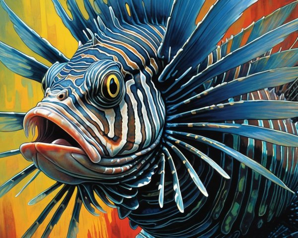Vivid Illustration of a Striped Fish with Spiky Fins