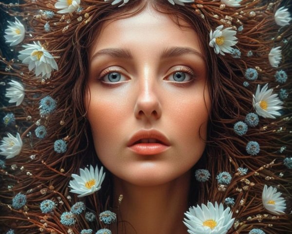 Portrait of a Young Woman with Flowers and Twigs