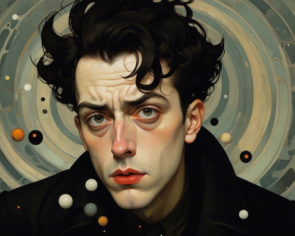 Portrait of a Young Man with Abstract Cosmic Background