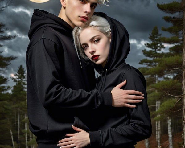 a forest illuminated by a full moon at night