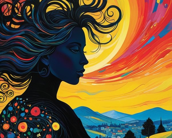 Vibrant Fauvist Digital Painting of a Woman in Profile