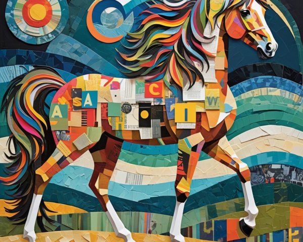 Vivid Abstract Paper Collage of a Horse Walking
