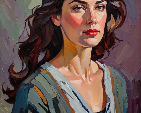 Portrait of a Young Woman with Wavy Hair and Calm Expression