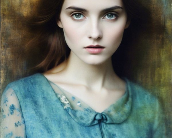 Portrait of a Young Woman with Blue Eyes and Brown Hair