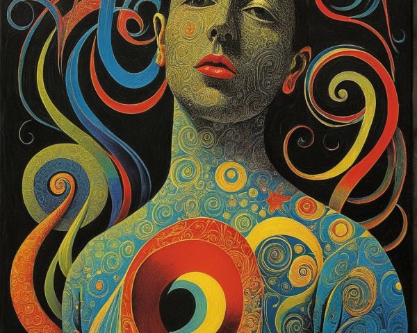 Stylized portrait of a woman with vibrant patterns