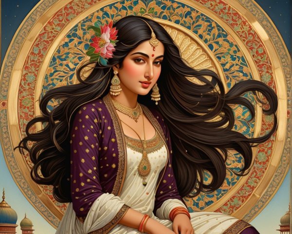Elegant Woman in Traditional Attire with Floral Accents