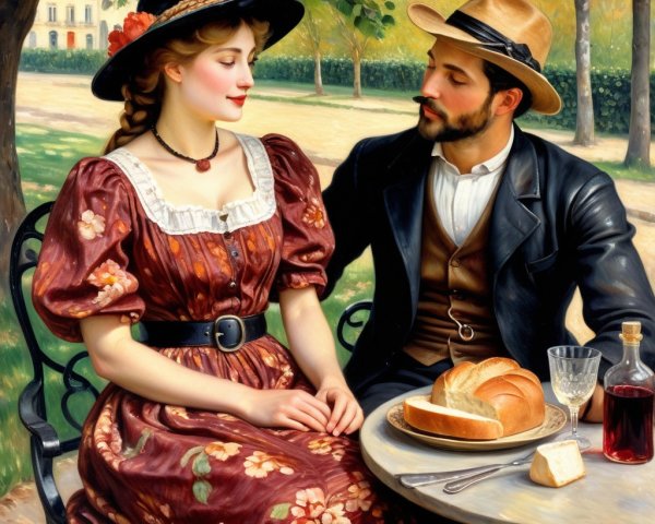 Romantic Outdoor Scene with Couple and Nature Setting