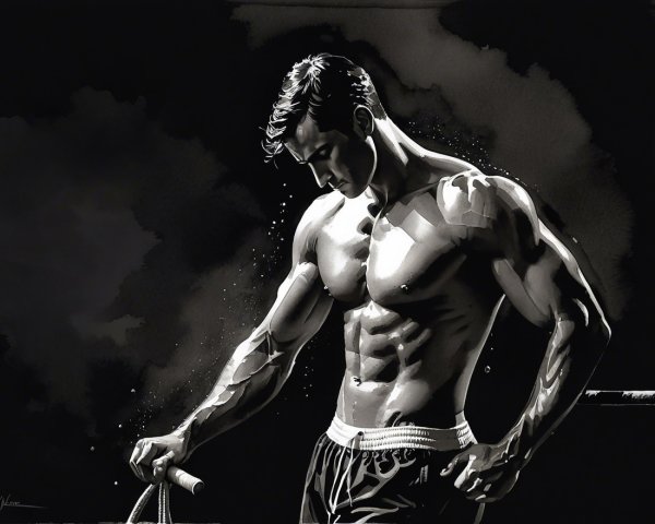 Muscular Man in Dramatic Monochrome Lighting