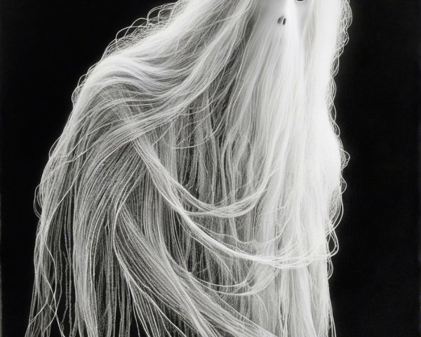 Ghostly Figure with White Hair and Dark Eyes