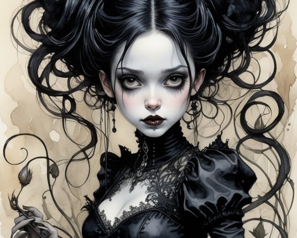Gothic-Inspired Young Girl in Elegant Attire