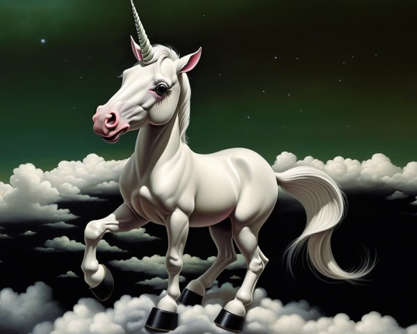 Unicorn Galloping on Clouds Under Starry Sky