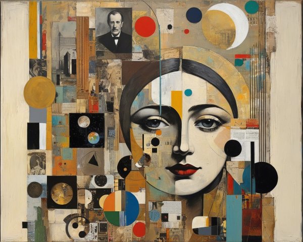 Surrealist Mixed Media Collage with Symmetrical Face