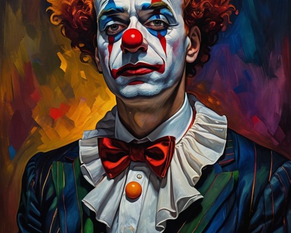 Portrait of a Serious Clown with Colorful Attire