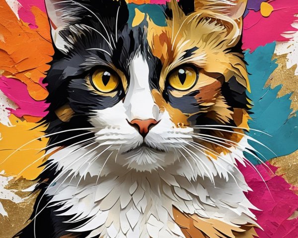 Vibrant Artistic Representation of a Calico Cat