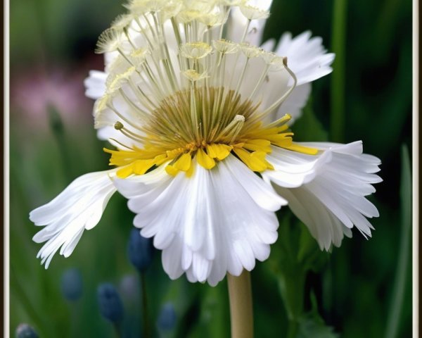 Vibrant White Flower with Golden Center and Greenery