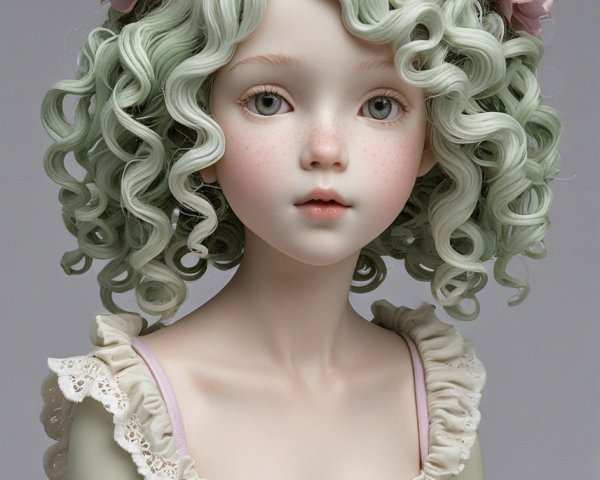 Enchanting Doll with Freckles and Green Hair