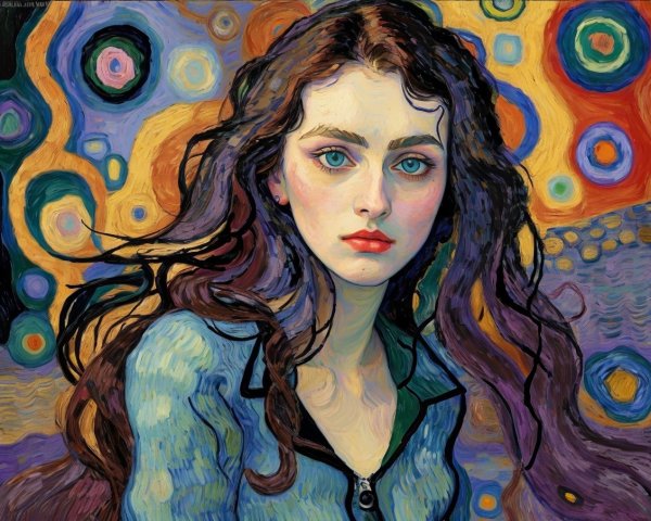 Young Woman with Blue Eyes in Abstract Background