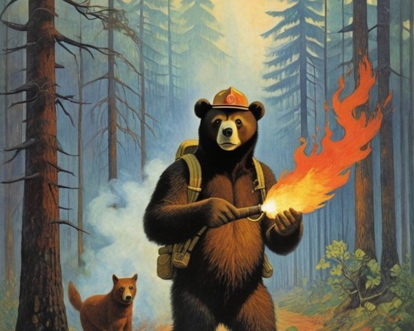 Whimsical Forest Scene with Bear and Dog Characters