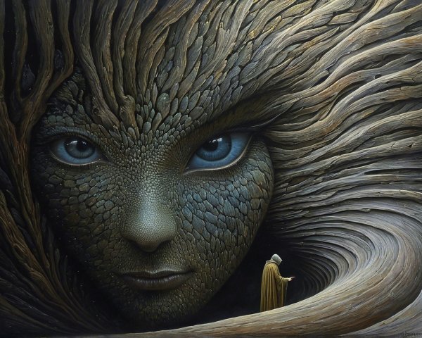 Mystical Face Merging Human Features with Nature