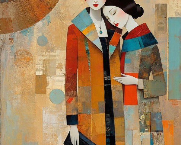 Abstract Artwork of Two Women in Vibrant Colors