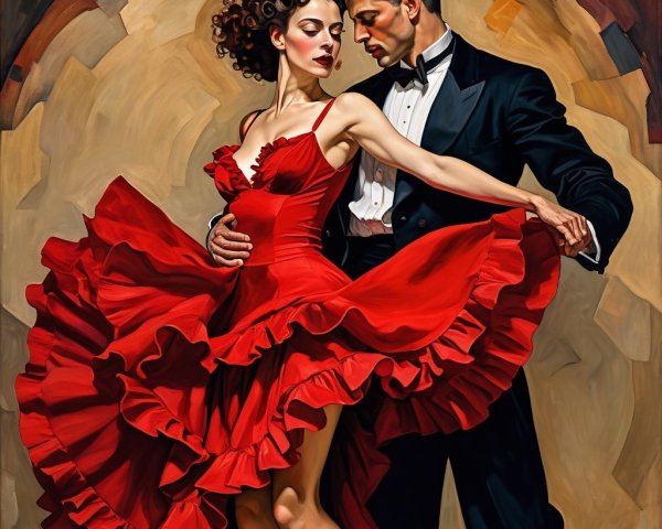 Couple Dancing Tango in Bold Colors and Dramatic Style