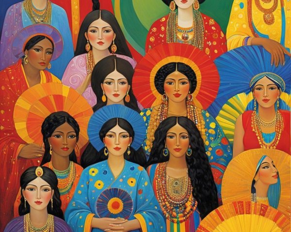Vibrant Portrayal of Diverse Women in Traditional Attire