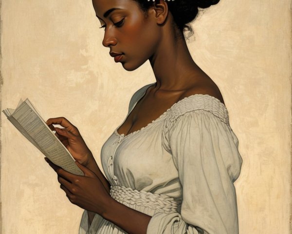 Oil Painting of a Young Woman Reading a Book