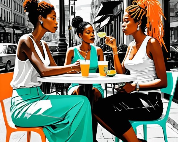 Stylish Women at Café Table on a Sunny Day