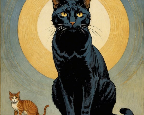 Black Cat and Orange Tabby in Vintage Artwork