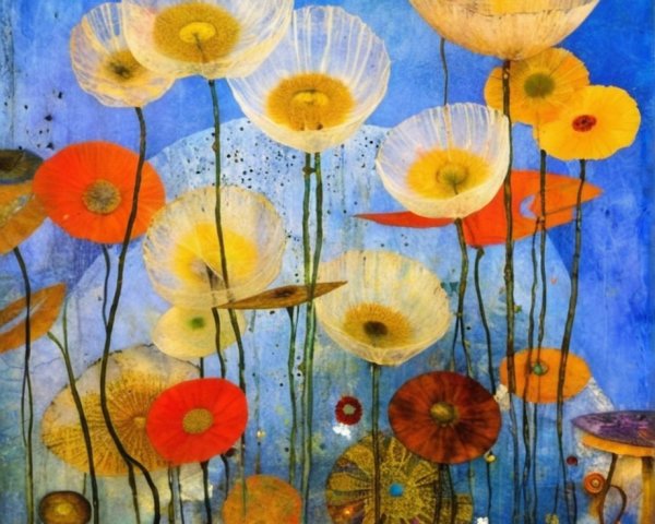 Whimsical Flowers in a Bright Blue Field
