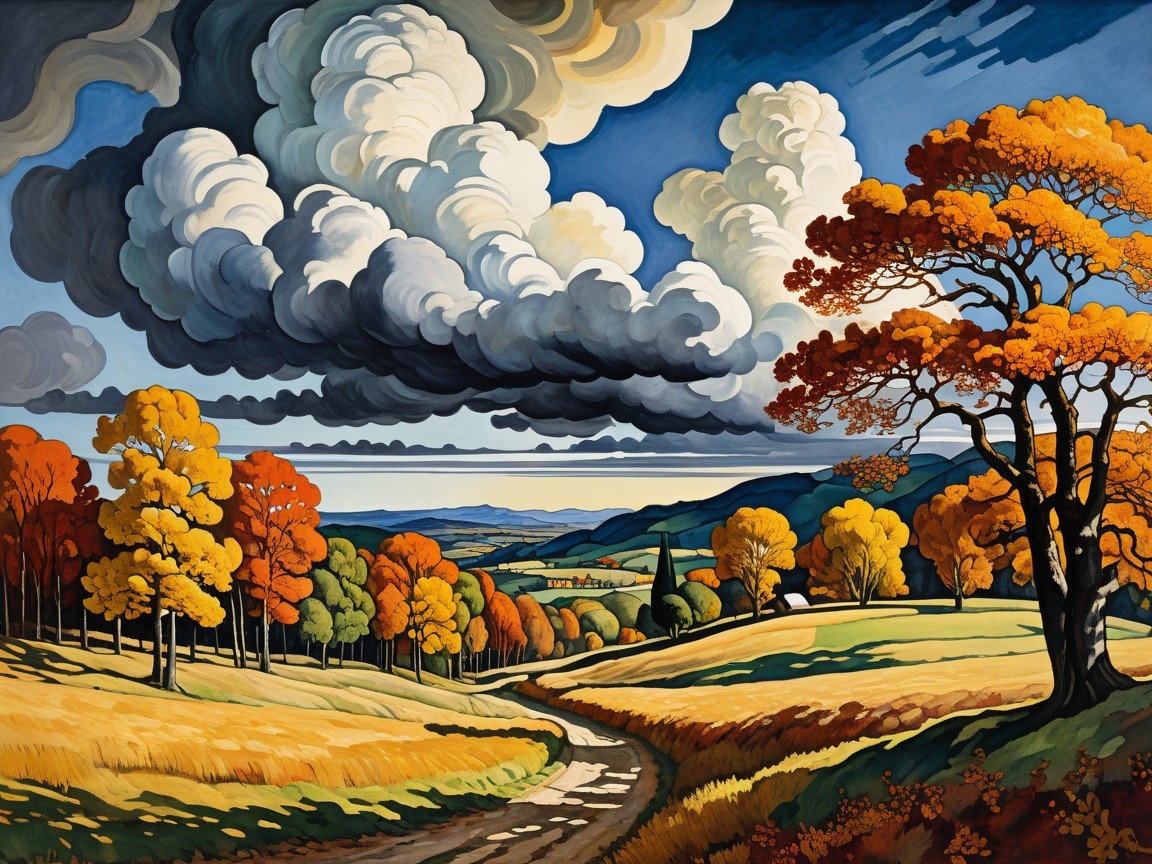 Autumn Landscape with Rolling Hills and Vibrant Colors