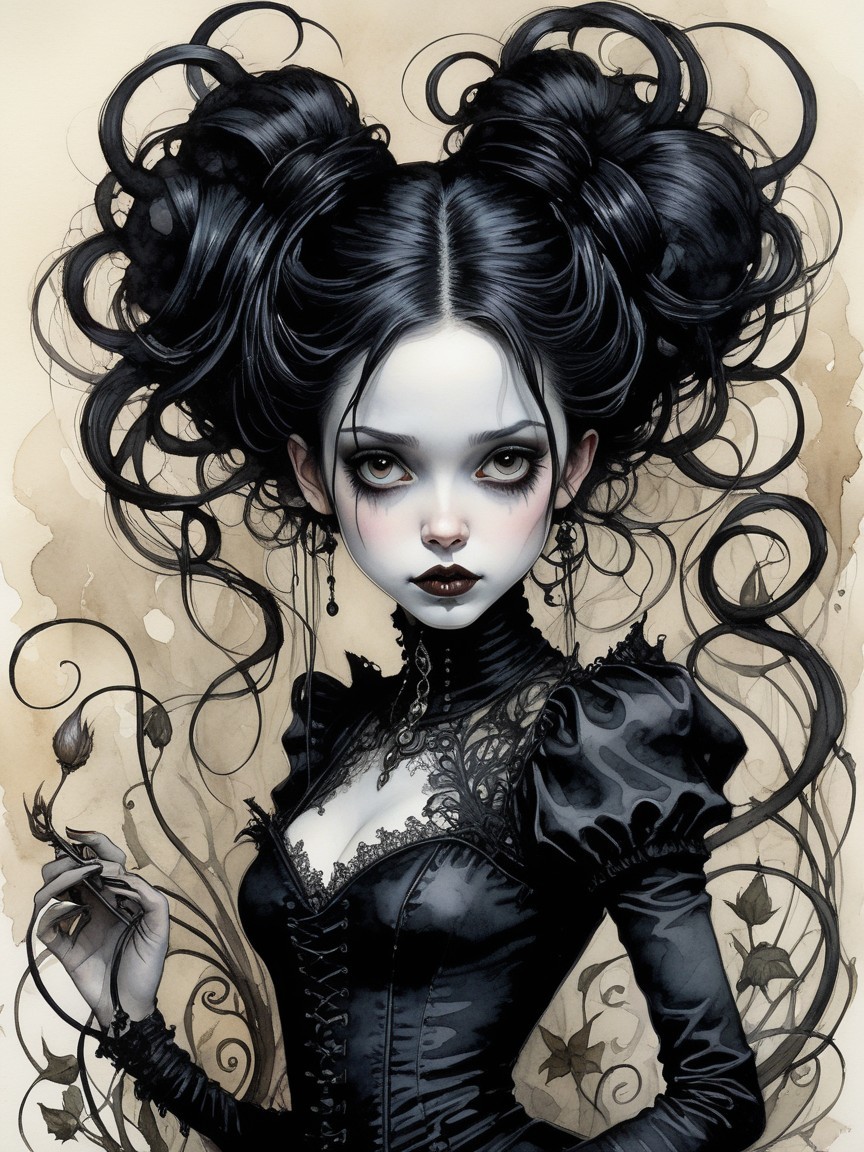 Gothic-Inspired Young Girl in Elegant Attire
