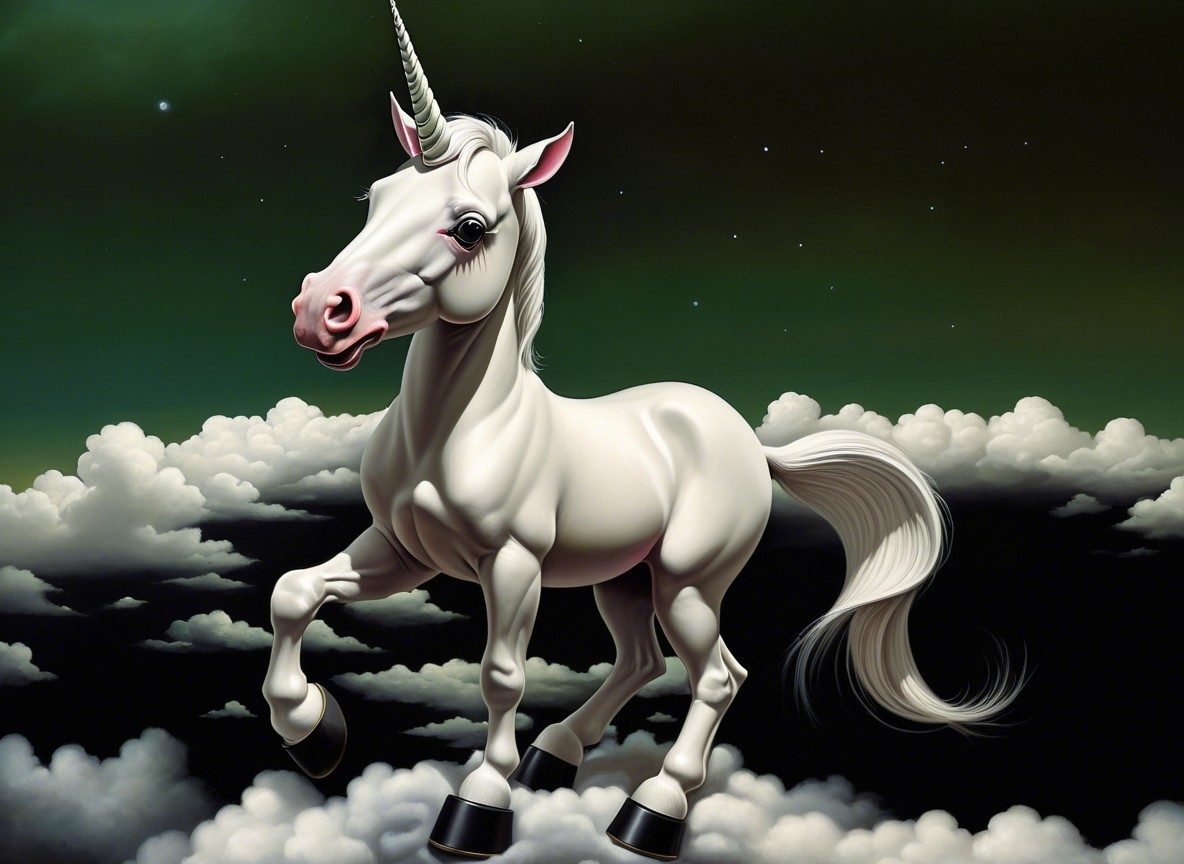 Unicorn Galloping on Clouds Under Starry Sky
