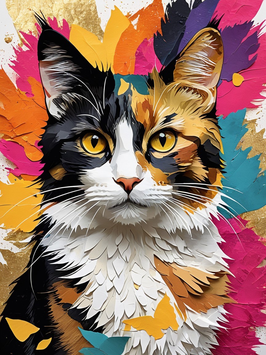 Vibrant Artistic Representation of a Calico Cat