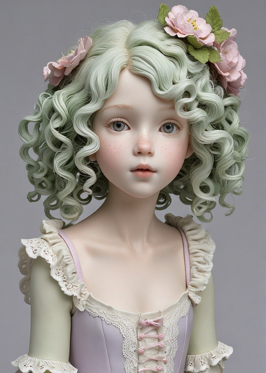 Enchanting Doll with Freckles and Green Hair