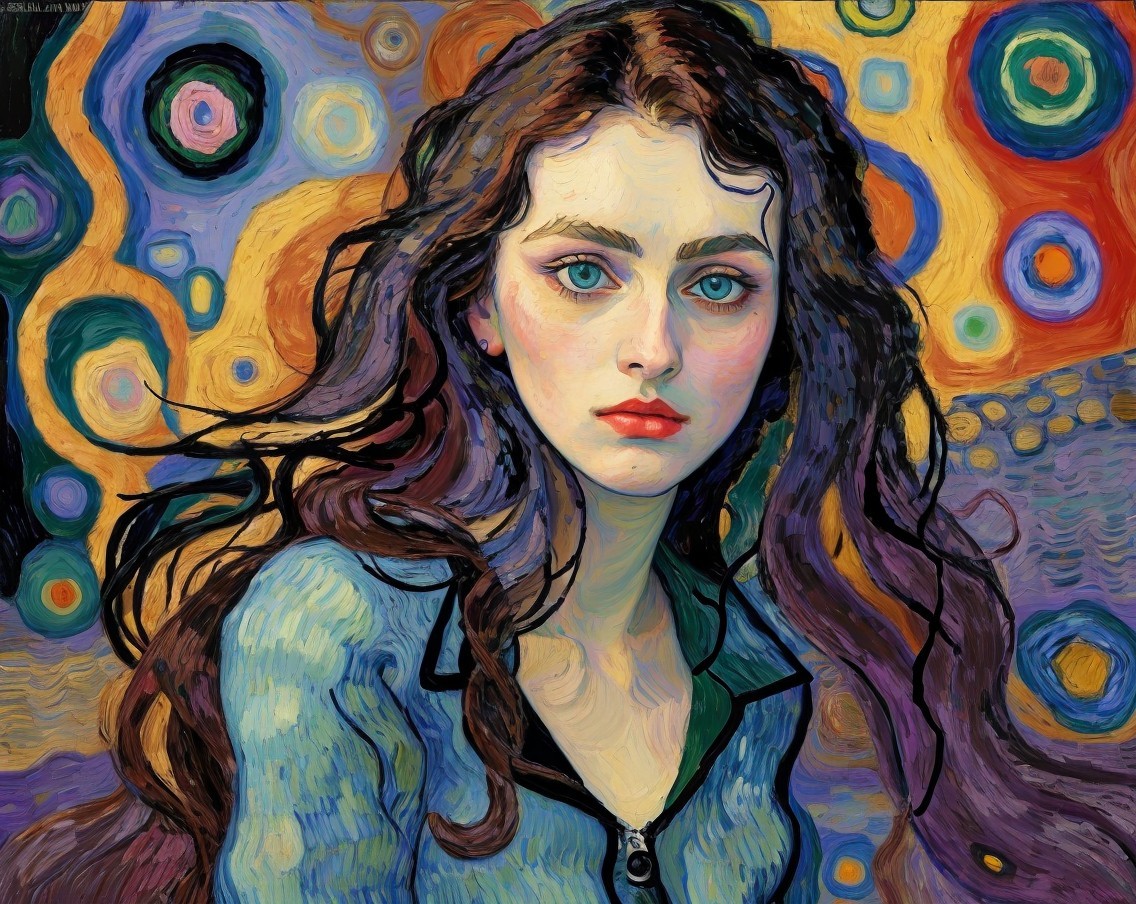 Young Woman with Blue Eyes in Abstract Background