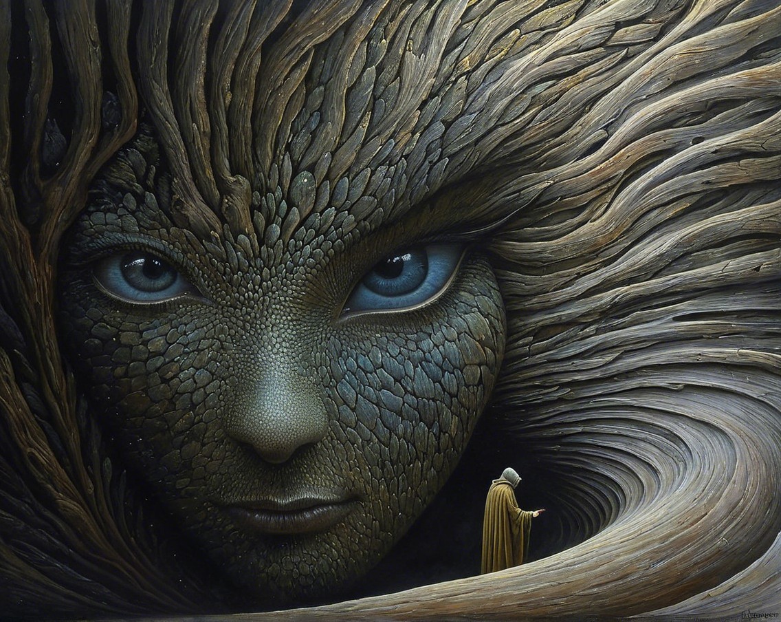 Mystical Face Merging Human Features with Nature