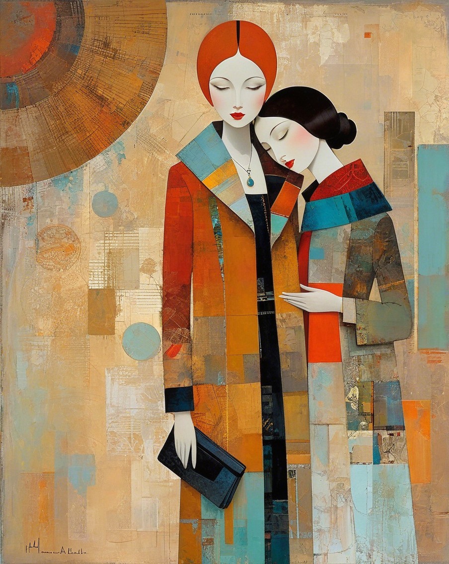 Abstract Artwork of Two Women in Vibrant Colors
